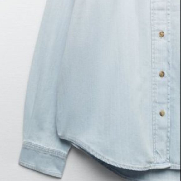 ZARA | Casual Style Long Sleeves Plain DENIM Cotton Medium Elegant Style - Picture 8 of 8